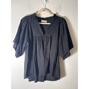 Sofia Black Cotton Short Sleeve Top Sz (Fits like a M) No tag